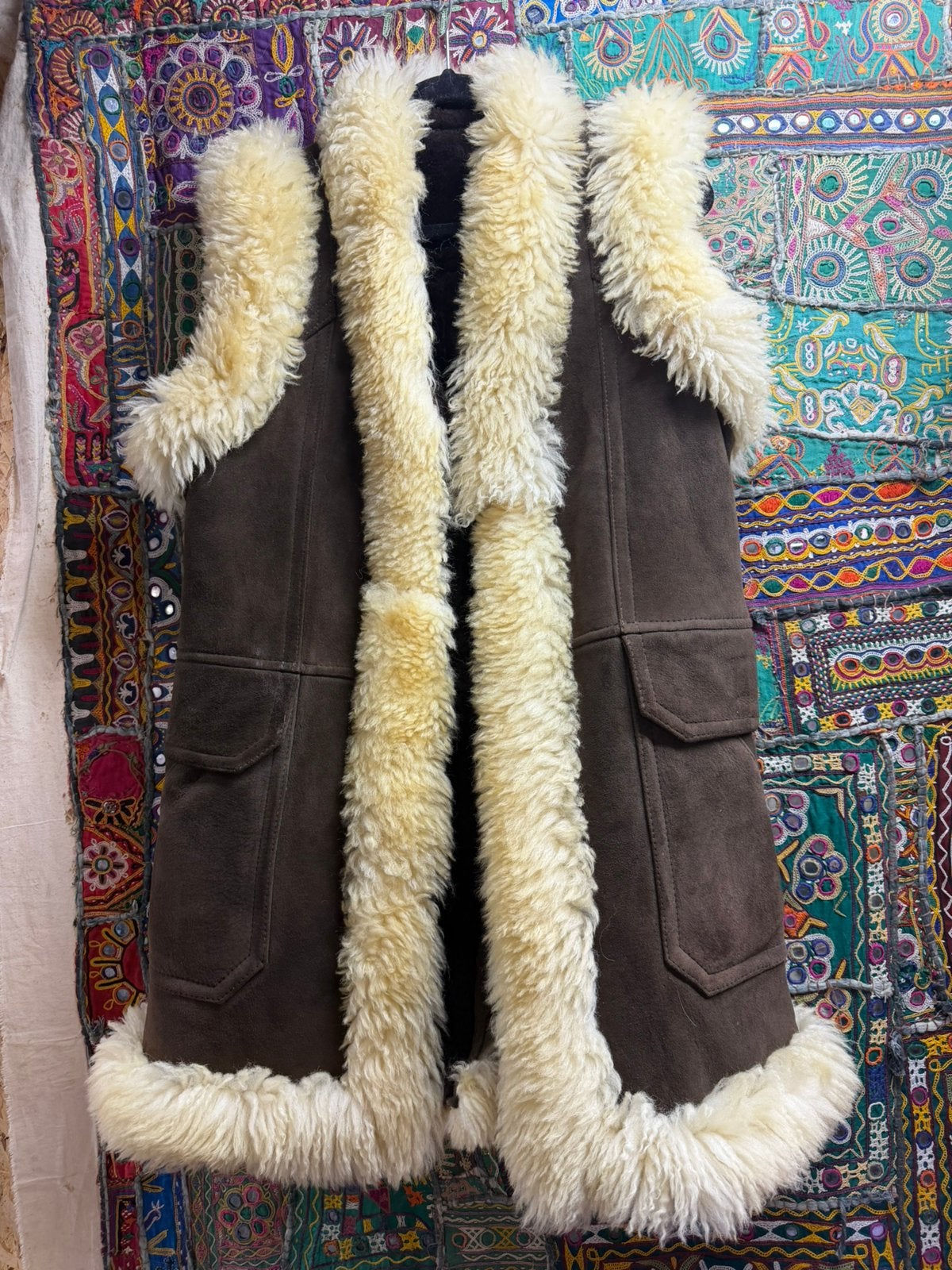 Afghaanse waistcoat schapenvacht l/xl, Ophalen, Zo goed als nieuw, Maat 46/48 (XL) of groter