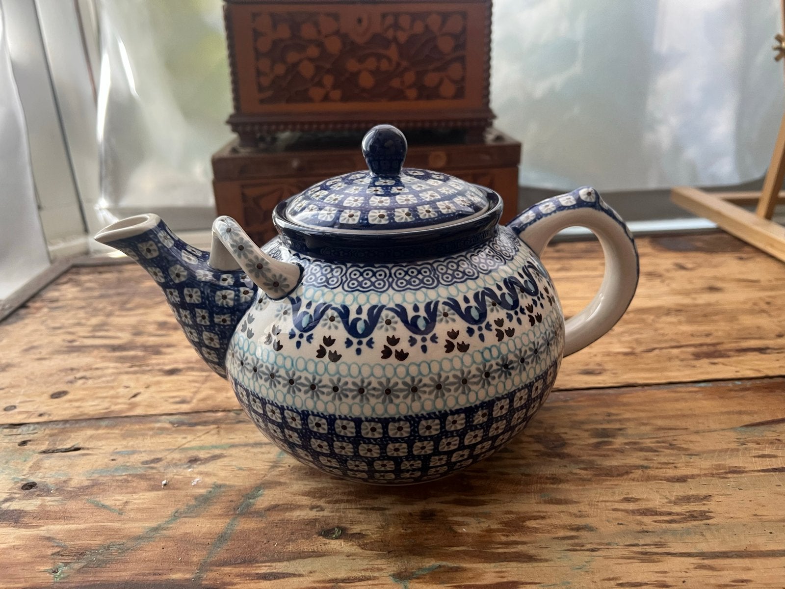Pools aardewerk theepot 1 liter - Blauw/Wit met patroon, Blauw, Nieuw, Steen/keramiek, Ophalen
