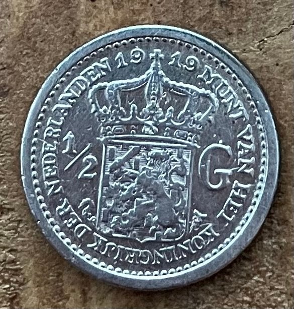 halve gulden 1919 Wilhelmina, Ophalen, ½ gulden, Zilver, Koningin Wilhelmina