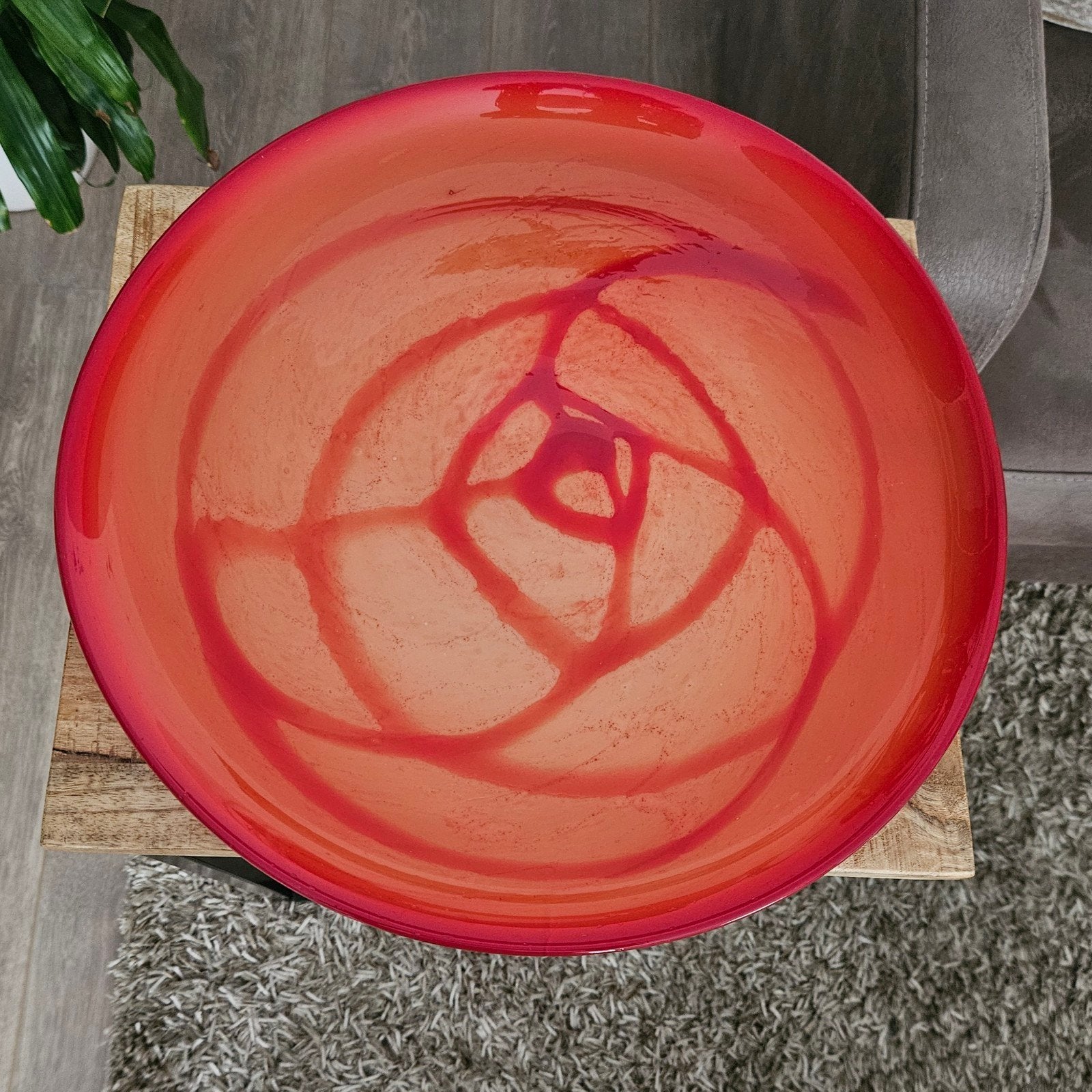 Rode gemêleerde decoratieve schaal - Ø 39,5 cm, Ophalen, Schaal, Rond, Glas
