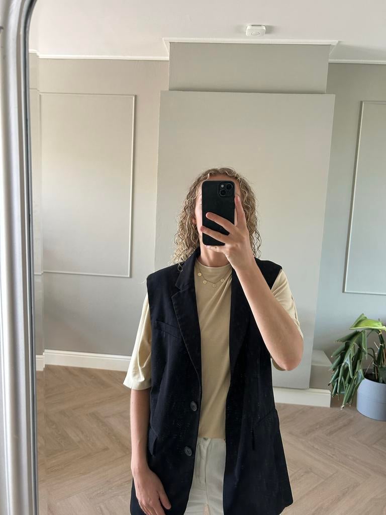 H&M Zwarte Lange Gilet / Mouwloze Blazer maat S, Ophalen of Verzenden, Zo goed als nieuw, Zwart, Zonder mouw