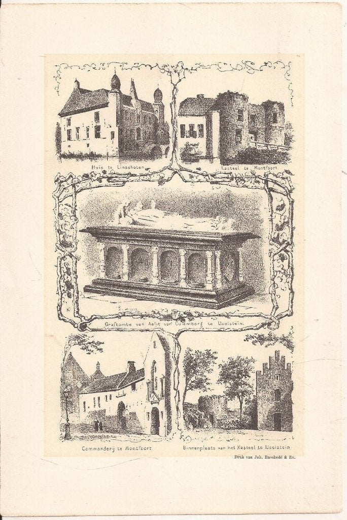 Montfoort IJsselstein Linschoten Litho Schipperus ca. 1890, Antiek en Kunst, 1800 - 1899, Stadsgezicht, Ophalen of Verzenden, 15 cm