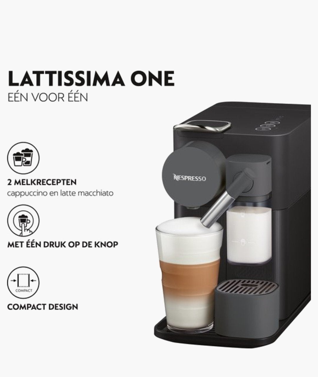 Nespresso Lattissima One cappuccino apparaat - zgan, Witgoed en Apparatuur, Koffiemachine, Ophalen of Verzenden, Zo goed als nieuw