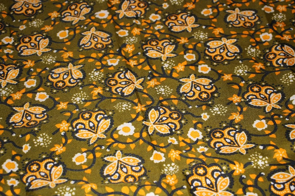 Coupon 100% katoen bali batik stof groen/geel bloemen #3298, Nieuw, Ophalen of Verzenden, 30 tot 120 cm, Katoen