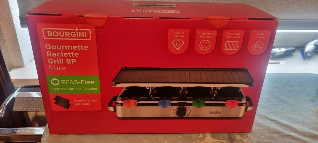 Bourgini Gourmette Raclette Grill 8P - Nieuw in doos, Ophalen of Verzenden, Vaatwasmachinebestendig, Nieuw, Tafelgrill