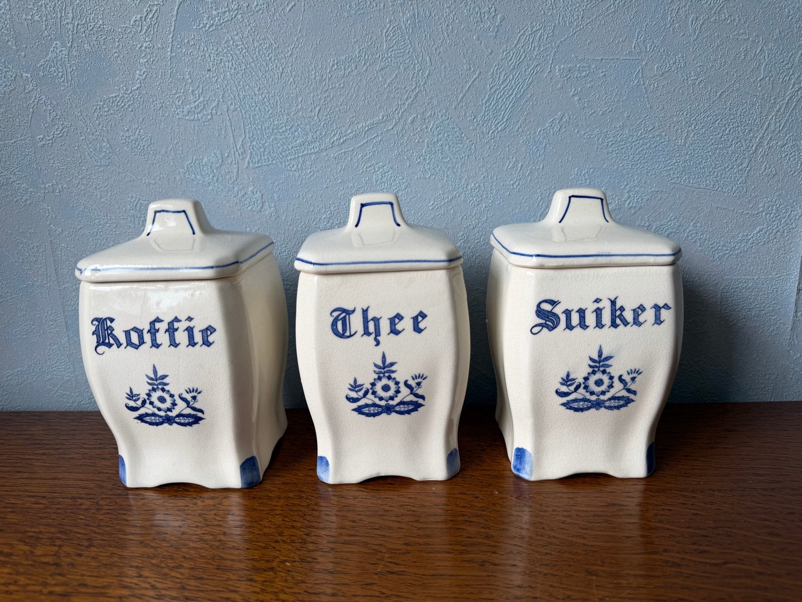 Vintage Delfts Blauw Voorraadpotten - Koffie, Thee, Suiker, Ophalen of Verzenden