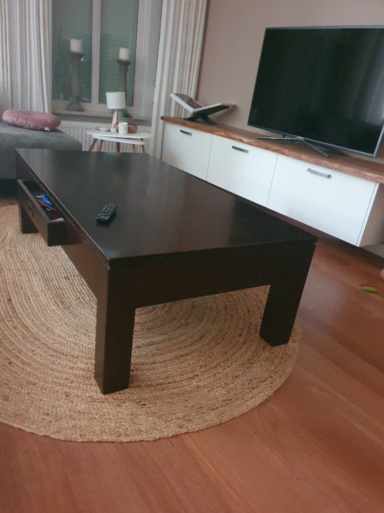 Massief eiken salontafel 150cm (l), 47 cm (h)x 80 cm (b), Ophalen, Gebruikt, 100 tot 150 cm, Eikenhout