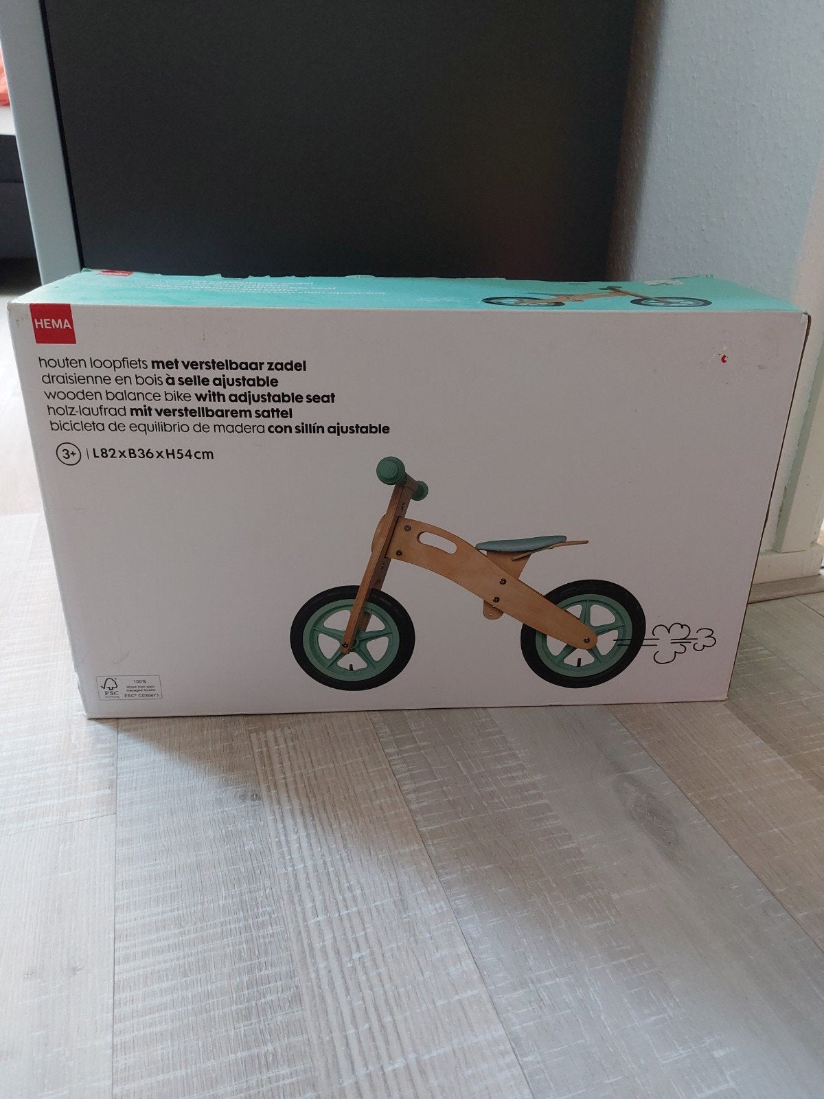 Hema Houten Loopfiets met Verstelbaar Zadel, Verzenden