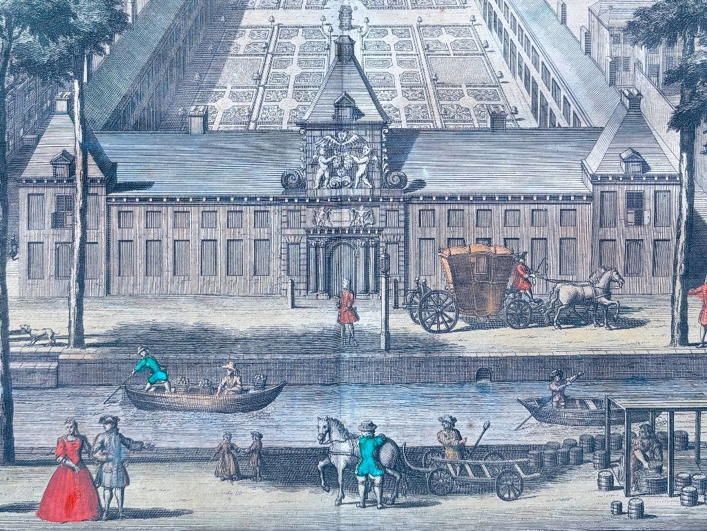 (ca. 1730) Hofje van Nieuwkoop, Den Haag - Reinier Boitet, Antiek en Kunst, Kunst | Etsen en Gravures, 31 cm, Verzenden, Stadsgezicht