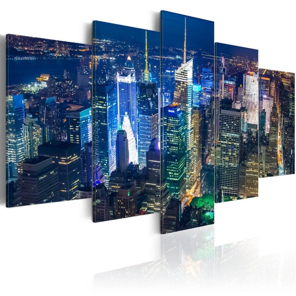 811 New York by Night 5 Luik Canvas Schilderij 200x100 Nieuw, Ophalen of Verzenden