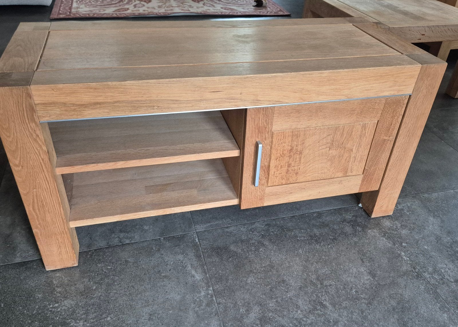 Eikenhouten TV-kastje met opbergruimte, Ophalen, Gebruikt, 100 tot 150 cm, Eikenhout