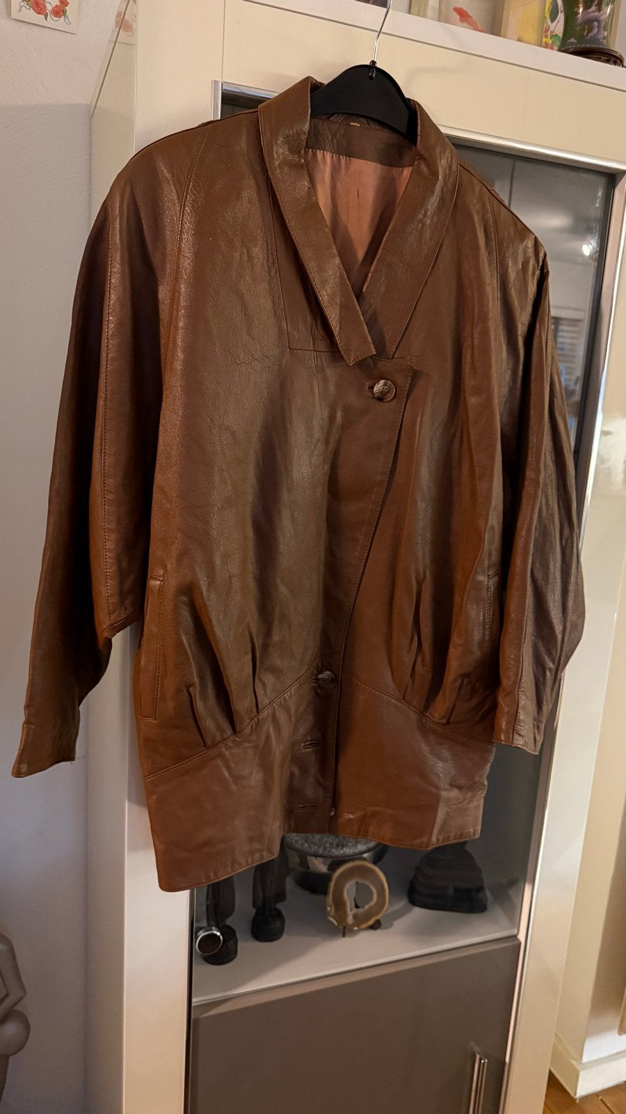 Vintage Leren Jas Maat M - Bruin, Ophalen of Verzenden, Gedragen, Maat 38/40 (M), Bruin