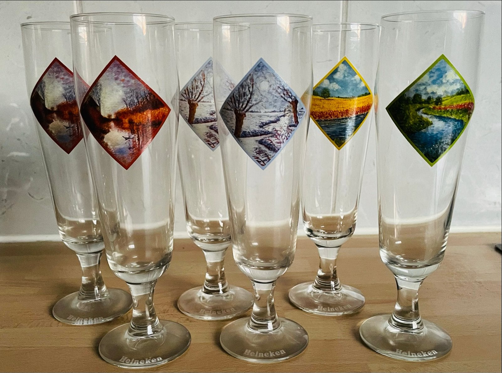 7 Heineken 4-seizoenen glazen - Collectors-item!, Verzamelen, Ophalen of Verzenden, Nieuw, Bierglas