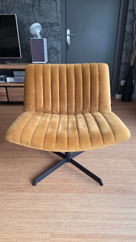 Draaifauteuil okergeel, Huis en Inrichting, Ophalen, Minder dan 75 cm, Zo goed als nieuw, Stof