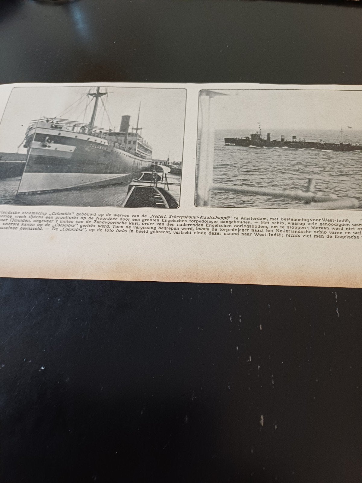 knipsel stoomschip Colombia Ned. scheepsbouw mij. Amsterdam, Verzamelen, Ophalen of Verzenden