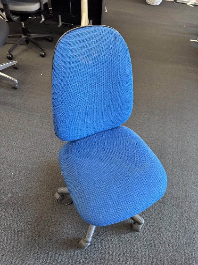 Bureaustoel blauw zonder armleuningen, Ophalen, Gebruikt, Blauw, Bureaustoel