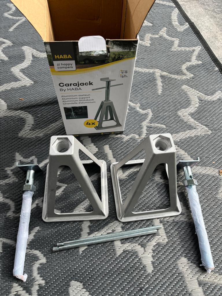 2x HABA Carajack verstelbare steunpoten voor camper/caravan, Ophalen of Verzenden, Gebruikt
