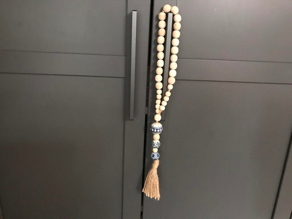 Decoratieve houten kralenslinger met kwast, Hout, Meerkleurig, Boho, Ophalen of Verzenden