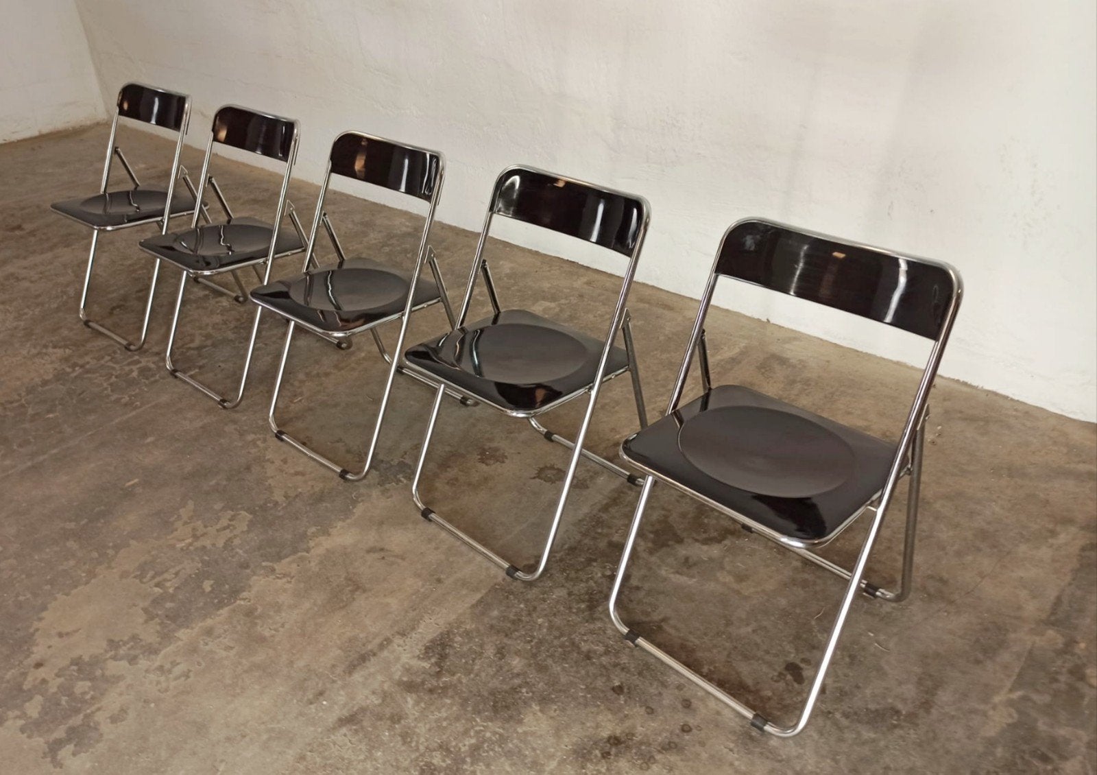 Set van 5 vintage klapstoelen, chroom en zwart, Ophalen, Tweedehands, Vijf, Zes of meer stoelen, Tweedehands