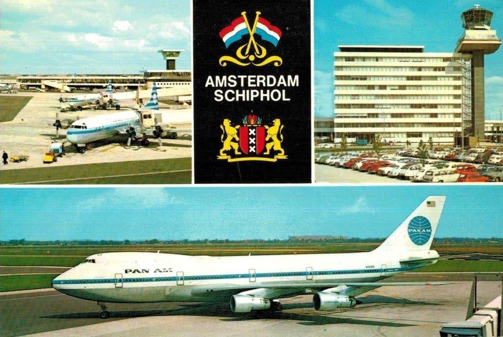Vintage Ansichtkaart Schiphol Pan Am Boeing 747, Verzamelen, Ophalen of Verzenden, Nieuw, Kaart, Foto of Prent