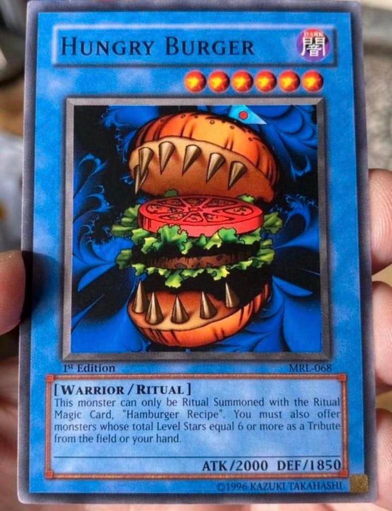Yu-Gi-Oh! Hungry Burger MRL 1st Edition US Print!, Ophalen of Verzenden, Zo goed als nieuw, Losse kaart
