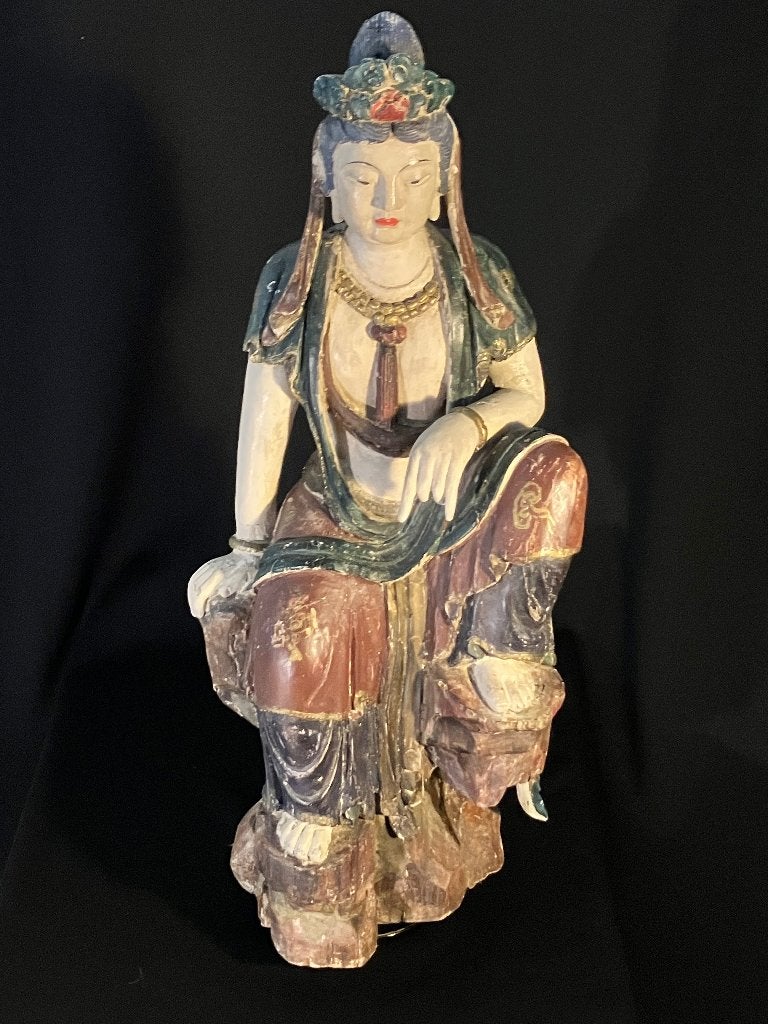 antique Guanyin polychrome statue 42 inch., Ophalen