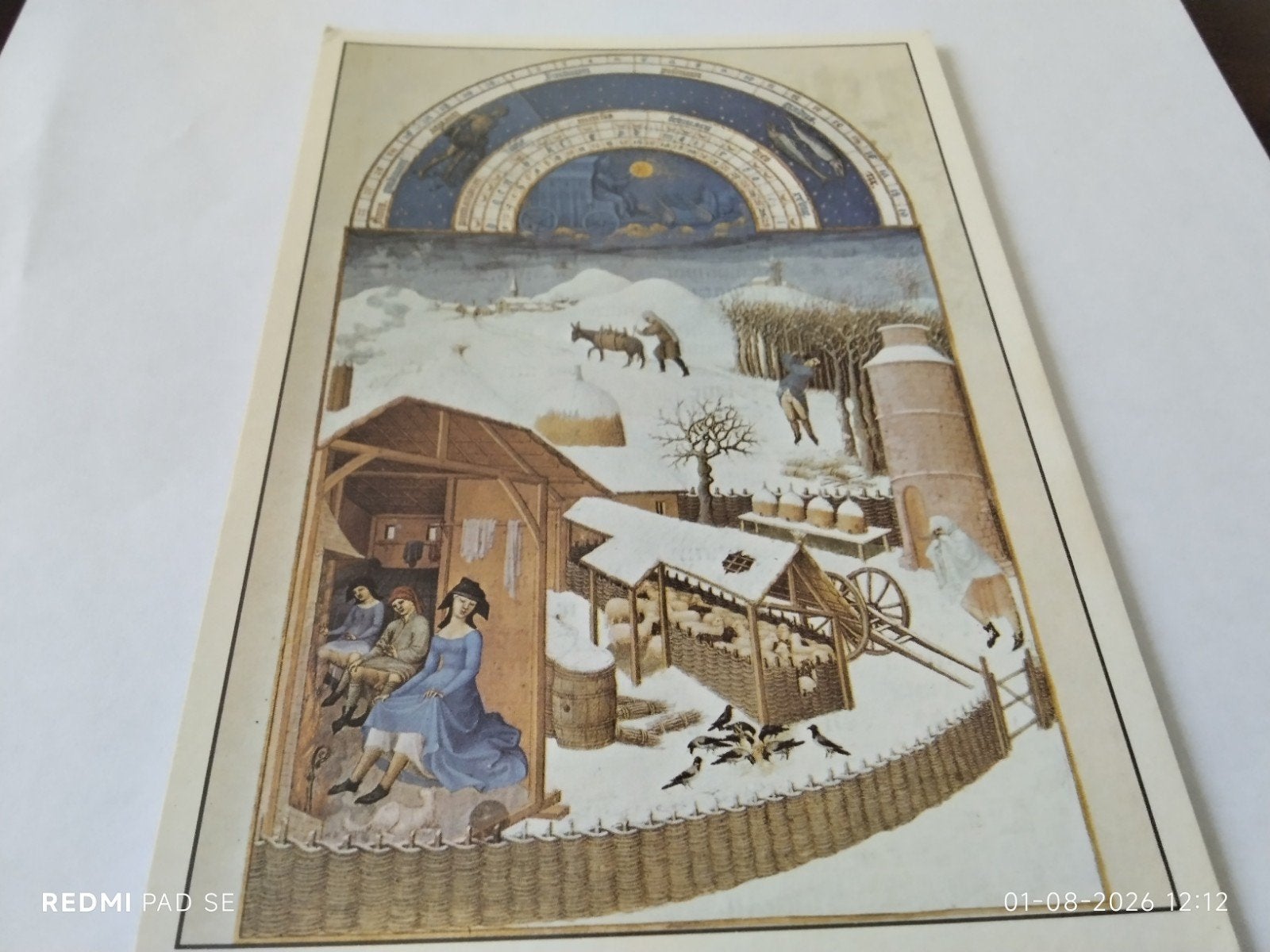 Prent met uitleg: Februari uit Les Très Riches Heures, Ophalen of Verzenden, Voor 1940, Overige onderwerpen