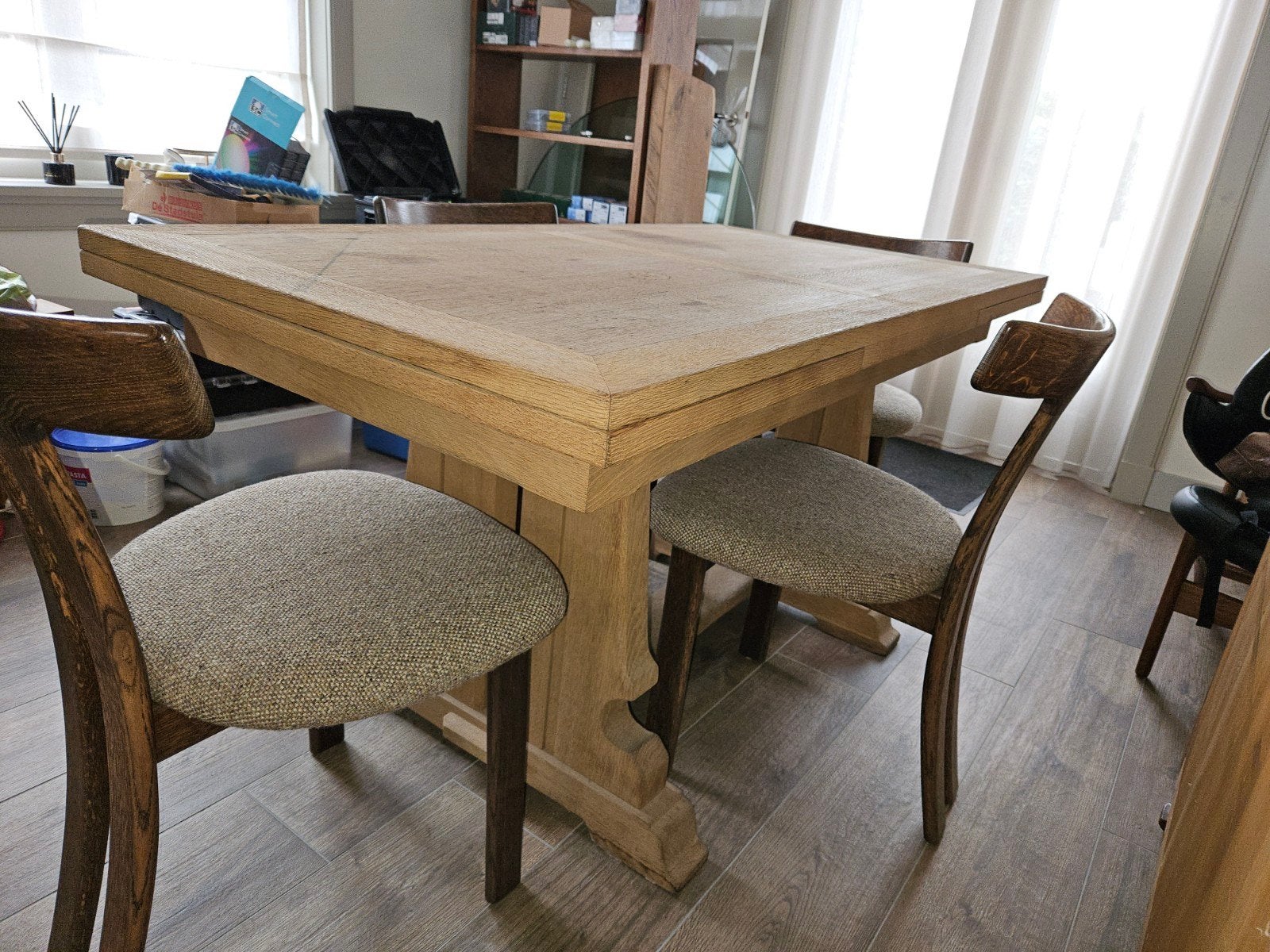 Uitschuifbare eiken kloostertafel - 150/250x80 cm, Ophalen, Gebruikt, Eikenhout, 50 tot 100 cm