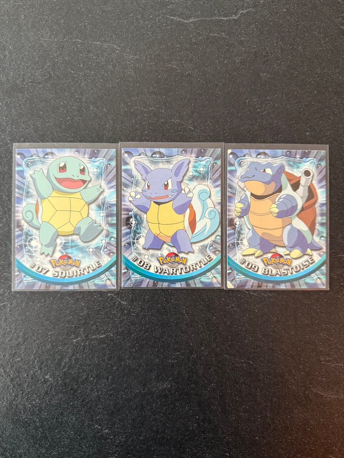 Topps Pokémon kaarten: Squirtle, Wartortle, Blastoise set, Ophalen of Verzenden, Zo goed als nieuw, Meerdere kaarten