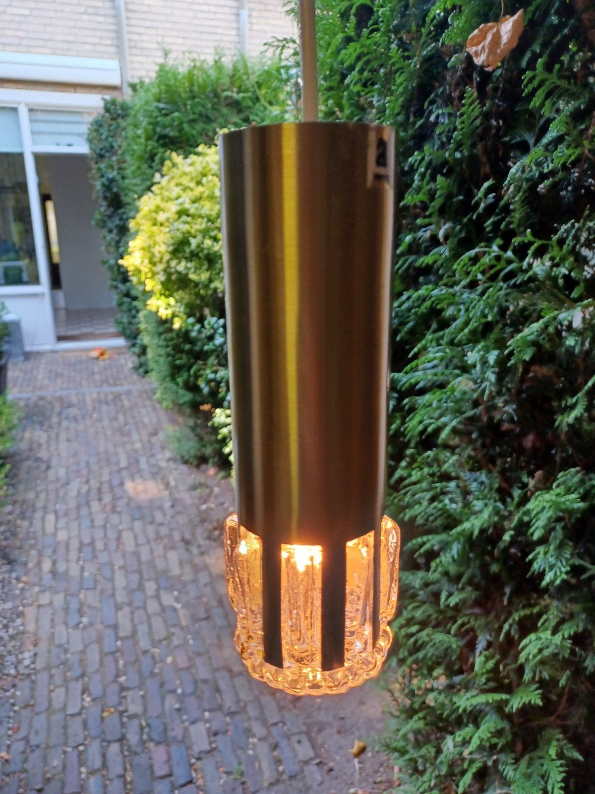Klein hanglampje messing en glas, Ophalen of Verzenden, Gebruikt, Glas