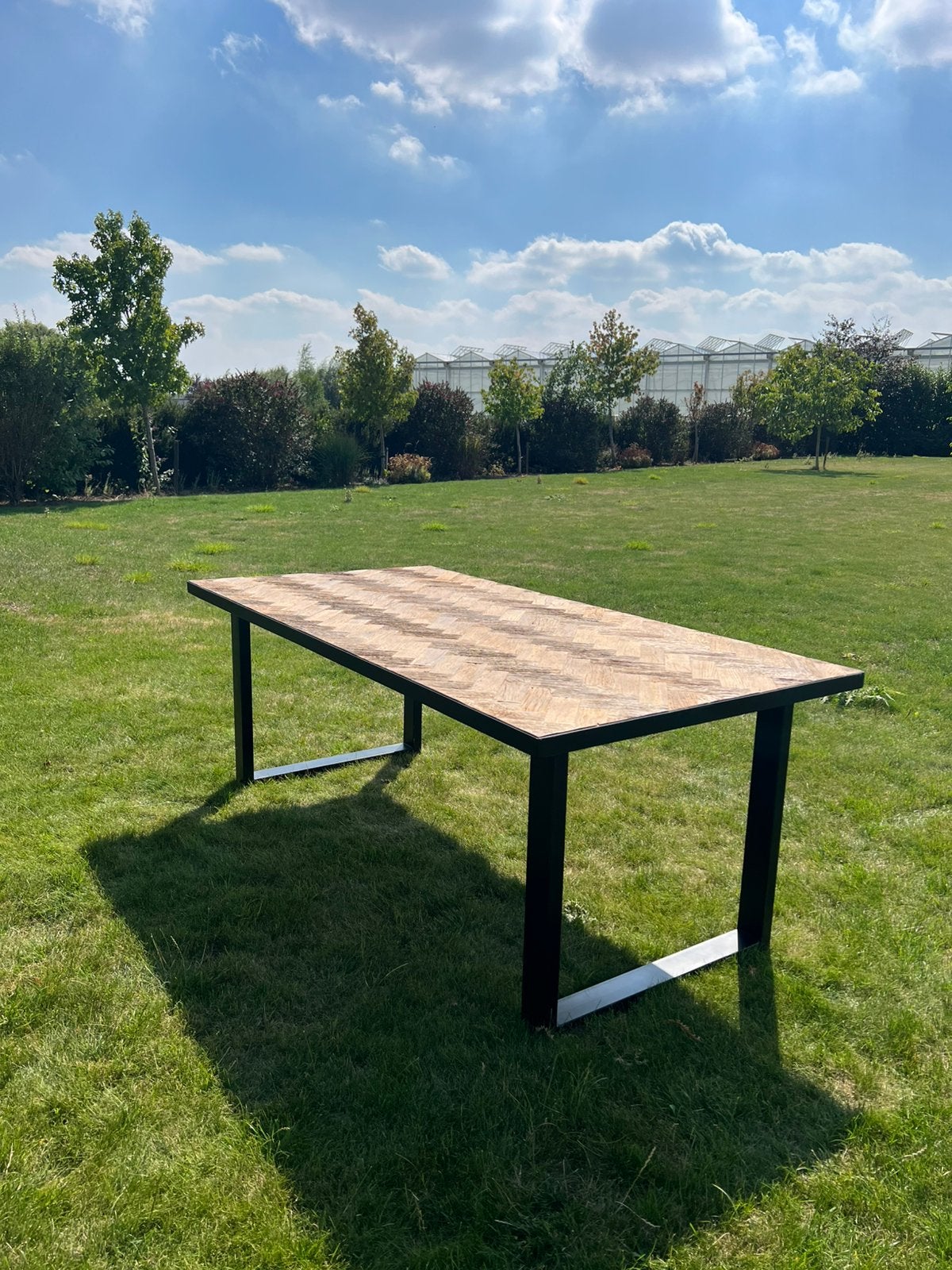 Eikenhouten visgraattafel 2 meter, Ophalen, 200 cm of meer, 50 tot 100 cm, Zo goed als nieuw