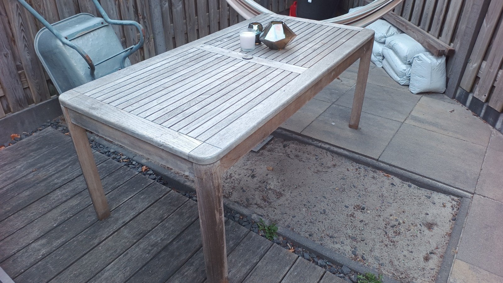 Robuuste kwaliteit teakhout tuintafel 90x180 cm Nieuwstaat, Ophalen, Zo goed als nieuw, Rechthoekig, Teakhout