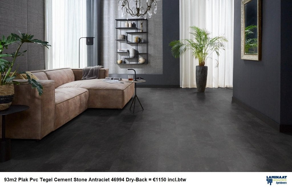 93m2 Moduleo Plak Pvc Tegel Cement Stone Antraciet = €1150
