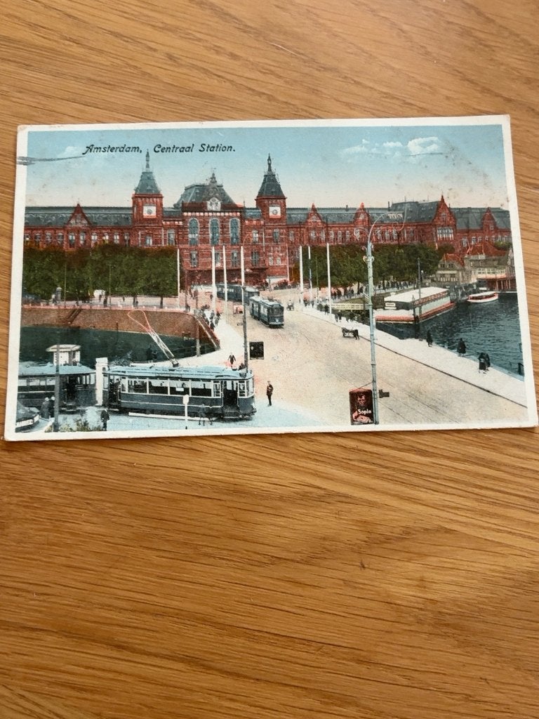 Amsterdam Centraal Station tram ansichtkaart 1931, Verzenden, 1920 tot 1940, Gelopen, Noord-Holland