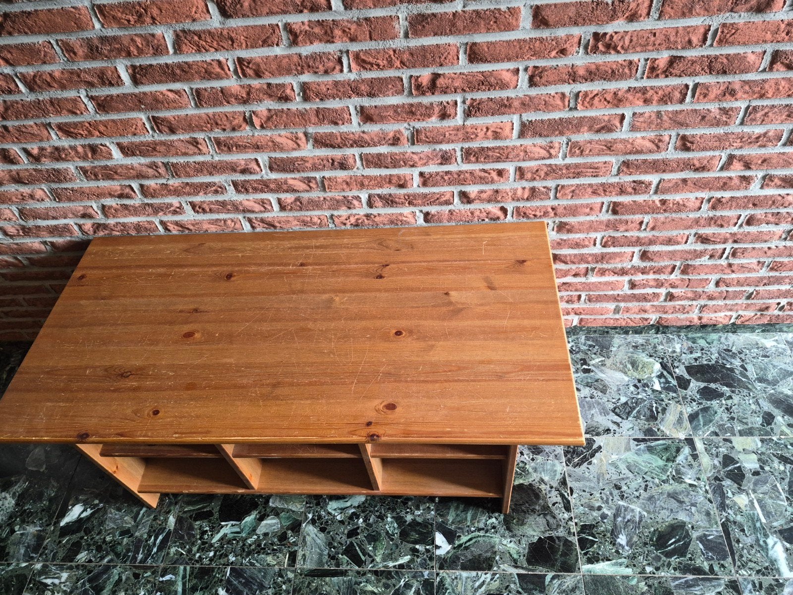Houten salontafel met opbergruimte, Ophalen, Gebruikt, 100 tot 150 cm, 50 tot 100 cm