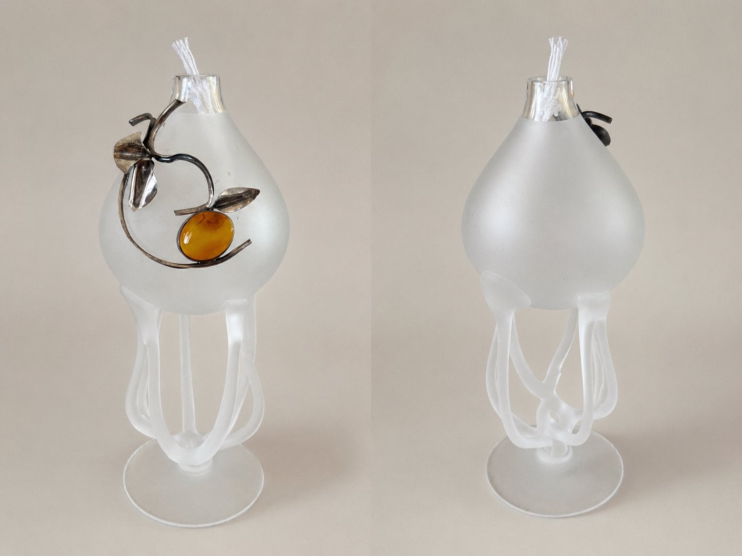 Vintage Jozefina Krosno Glazen Olielamp Kwal met Barnsteen, Ophalen of Verzenden