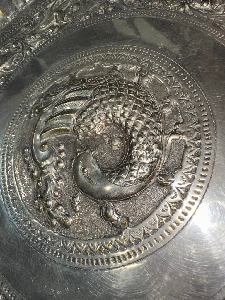 Antiek Verzilverd Dienblad met Gedetailleerde Graveringen, Antiek en Kunst, Antiek | Goud en Zilver, Ophalen of Verzenden, Zilver