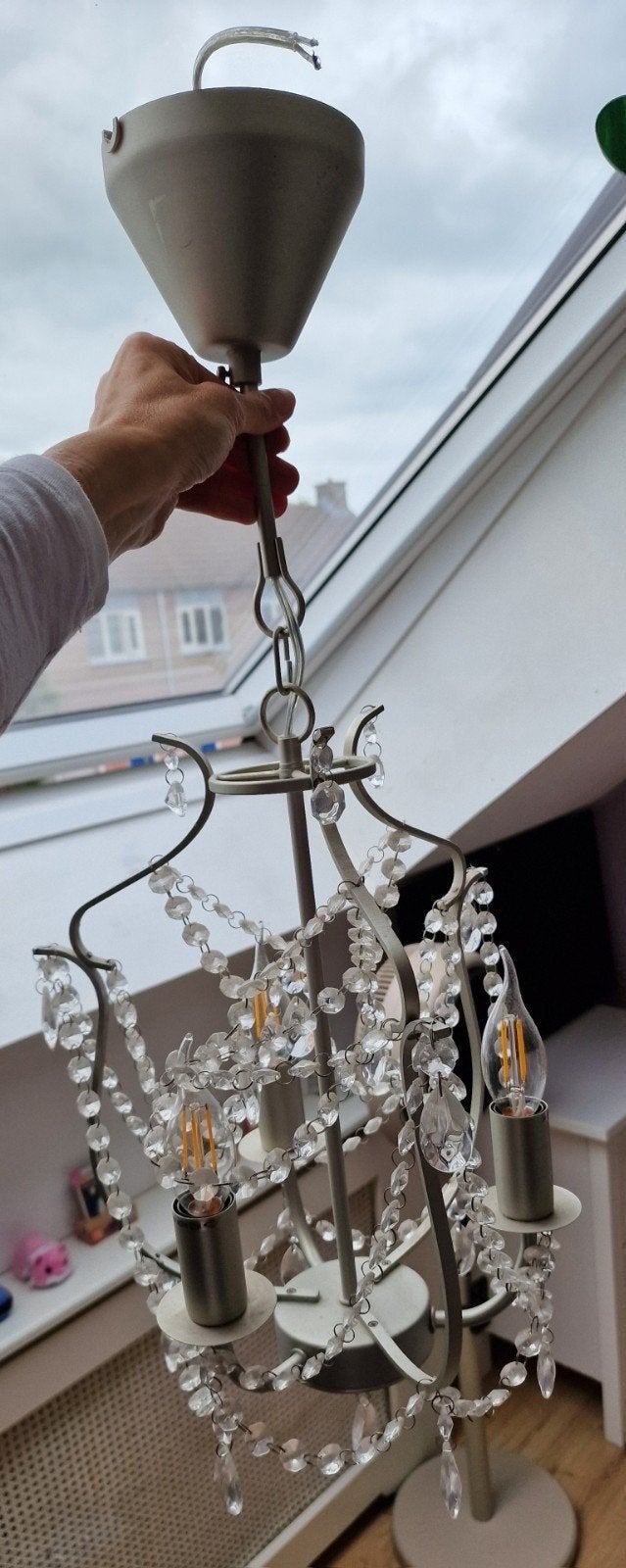 Elegante Ikea kroonluchter met kristallen, Verzenden, Gebruikt, Glas, Klassiek, Elegant, Glamour