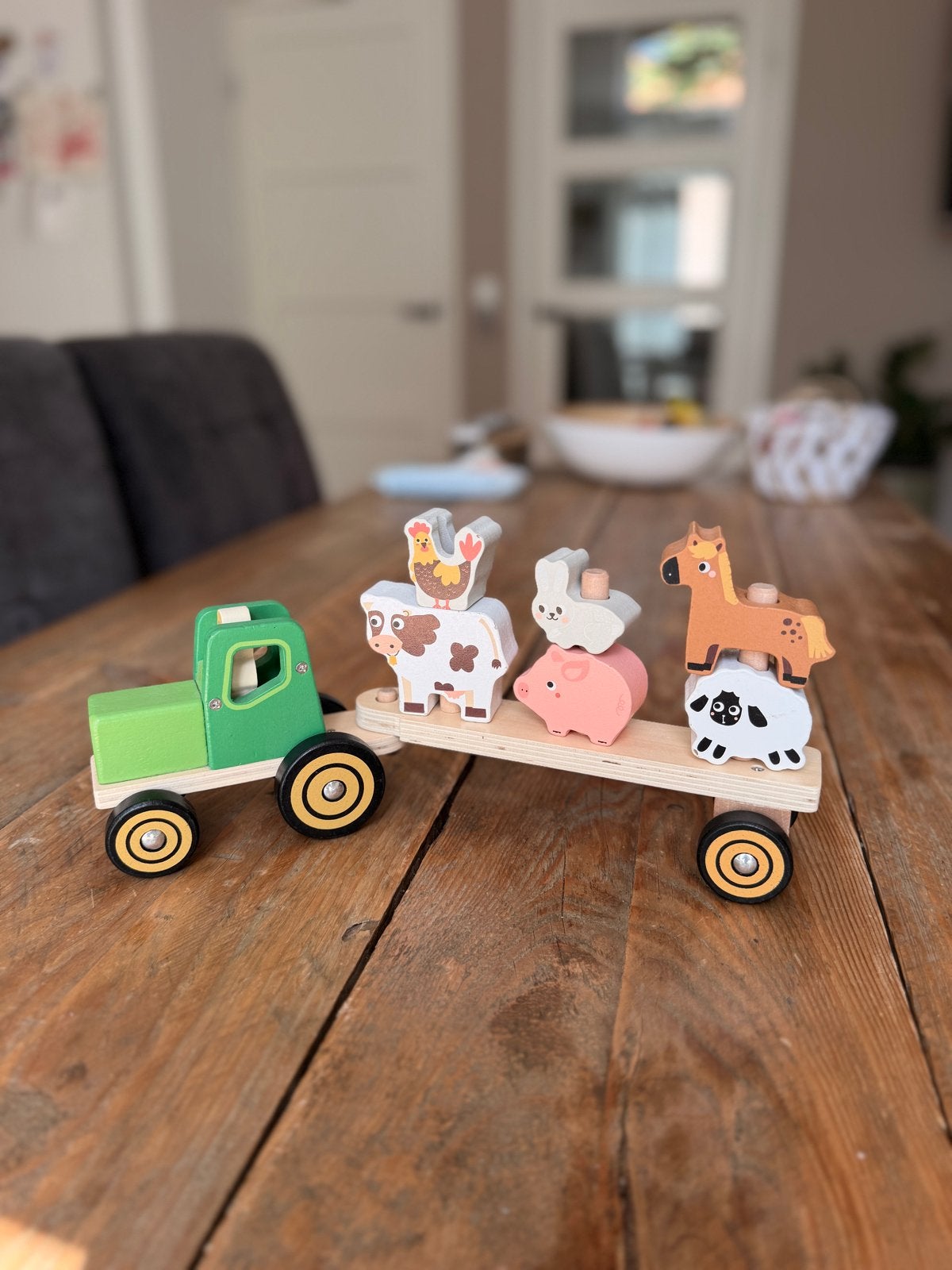 Playing Kids Houten Tractor met Boerderijdieren, Ophalen of Verzenden, Zo goed als nieuw, Duw- of Trekspeelgoed