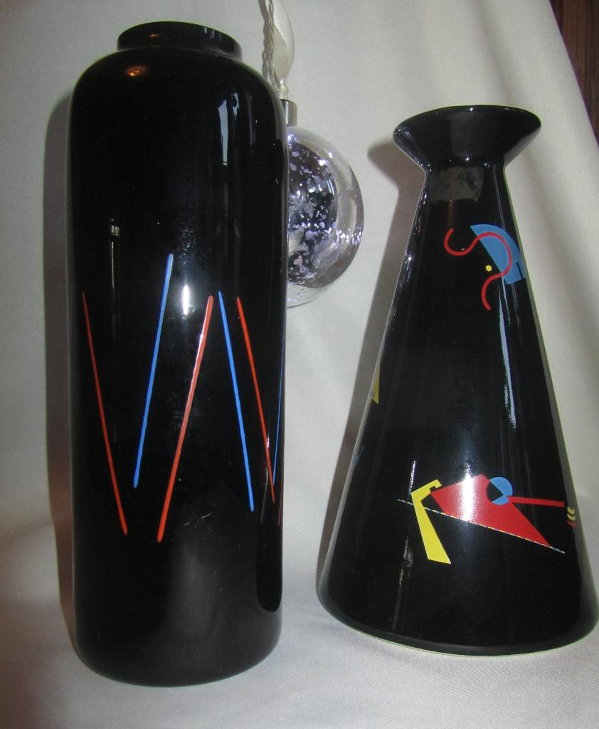 Vintage vaas met abstract decor; zwart glas, Gebruikt, Zwart, Ophalen of Verzenden, Glas