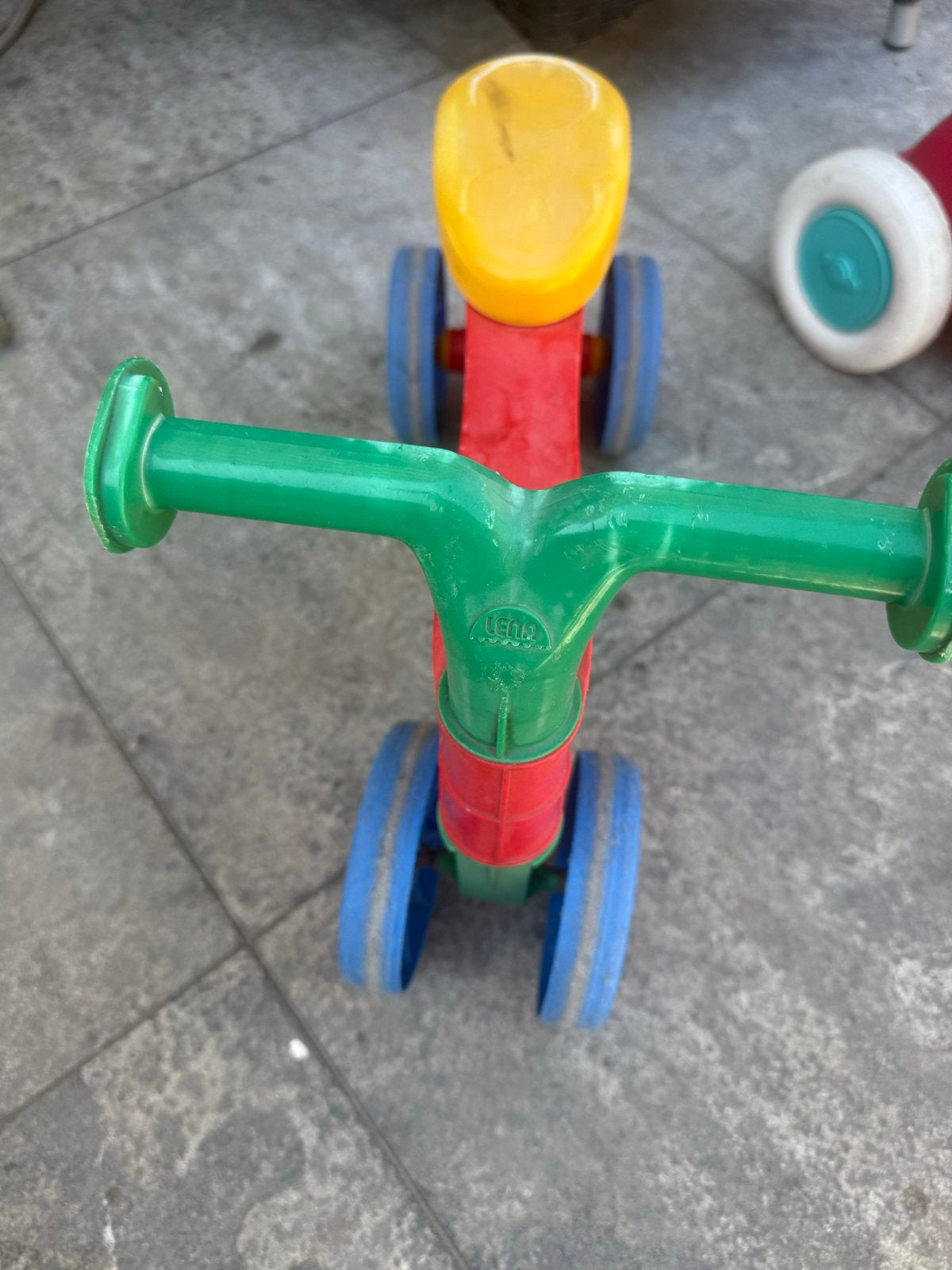 Vintage Lena loopfietsje, rood/geel/groen, Ophalen, Gebruikt, Loopfiets