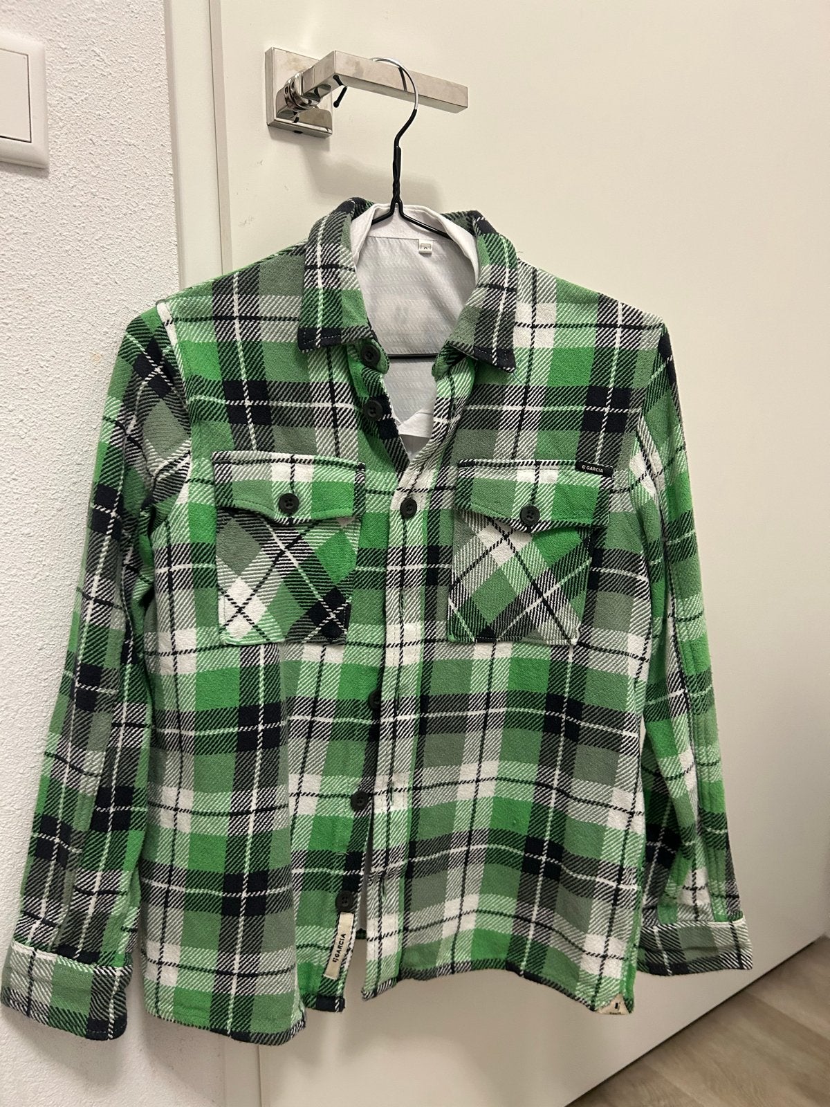 Geruit flanellen overhemd groen/zwart/wit, Ophalen of Verzenden, Zo goed als nieuw, Groen, Halswijdte 38 (S) of kleiner