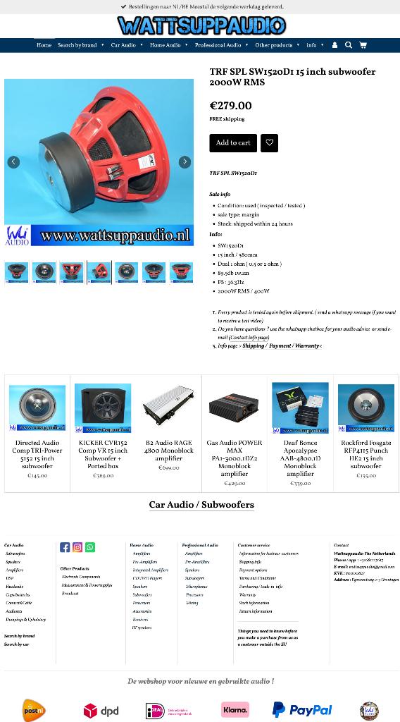 TRF SPL SW1520D1 15 inch subwoofer 2000W RMS, Gebruikt, ., Ophalen of Verzenden, .