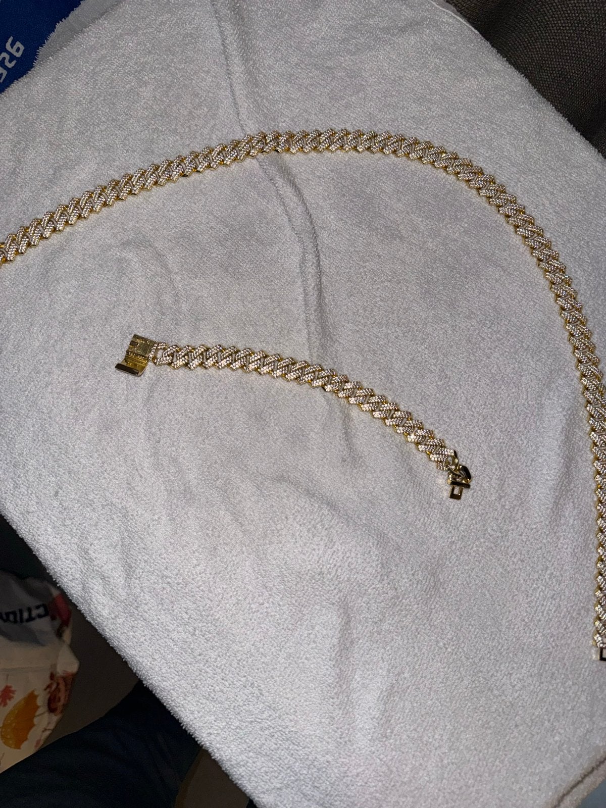 Gouden Prong Link Cuban Ketting & Armband Set met VCZ Stenen, Sieraden, Tassen en Uiterlijk, Ophalen of Verzenden, Nieuw, Goud