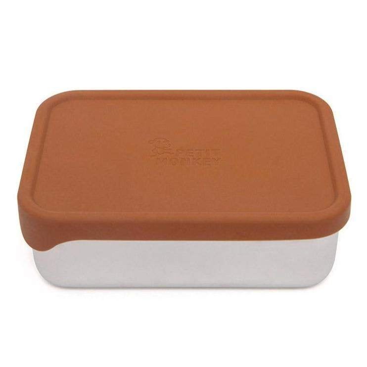 Lunchbox broodtrommel RVS Bruin Petit Monkey, Info@petitmonkey.com, Petit Monkey, Nieuw, Ophalen of Verzenden