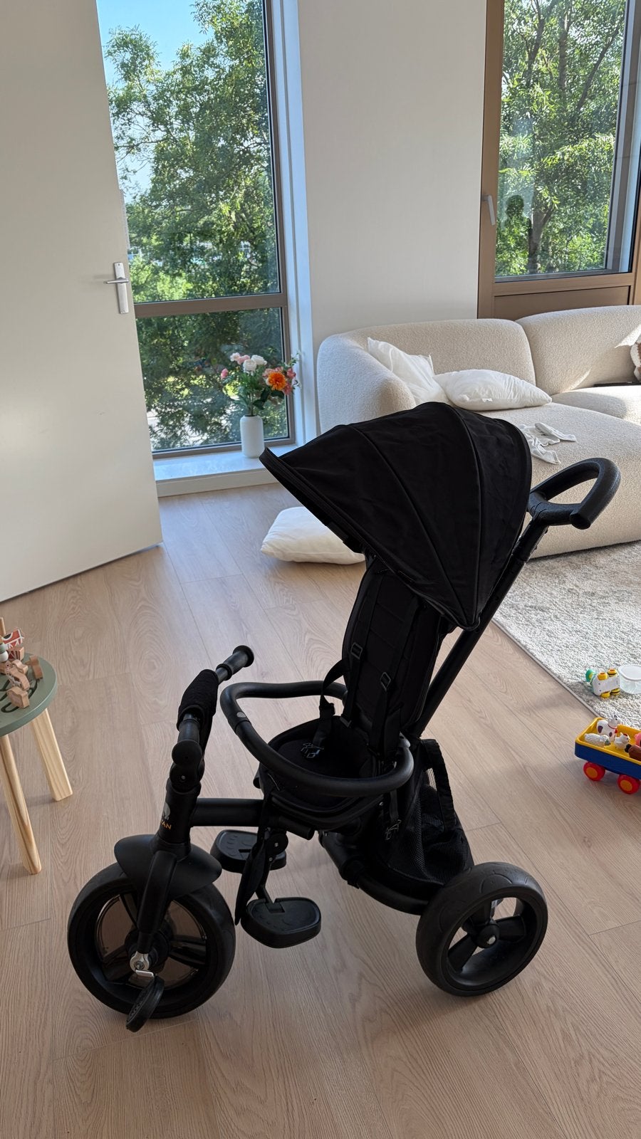 Deryan driewieler met duwstang en opvouwbaar design, Ophalen, Gebruikt, Duwstang