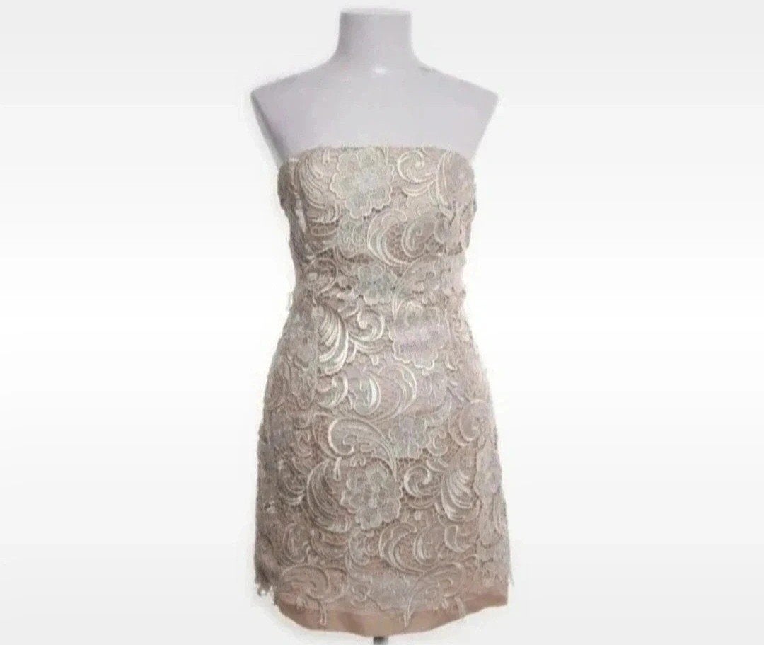 Adrianna Papell Champagne Strapless Cocktail Jurk XS Nieuw, Verzenden, Beige, Nieuw, Adrianna Papell