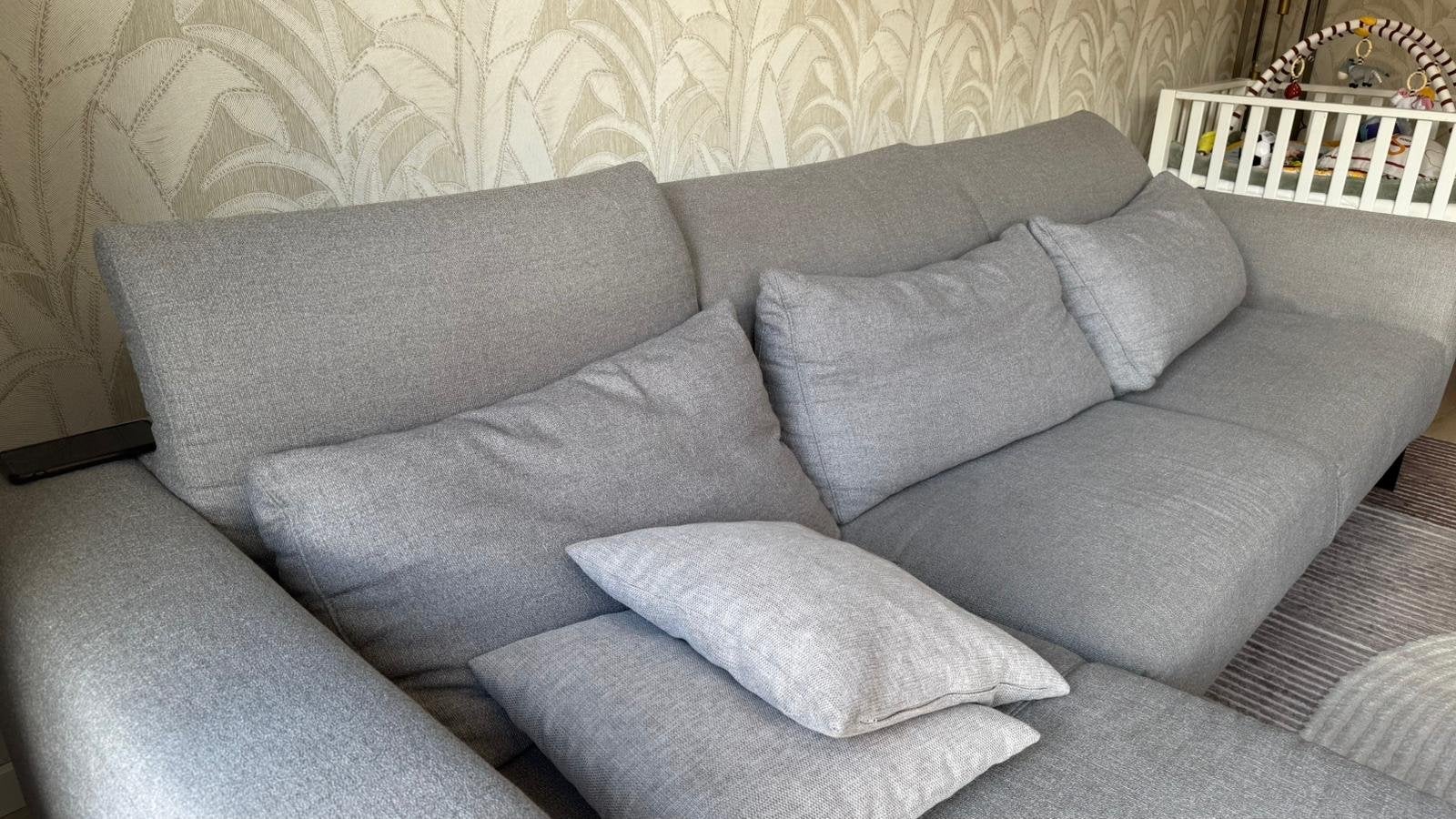MONTEL HOEKBANK GRIJS MET CHAISE LONGUE, Ophalen, Zo goed als nieuw, Stof