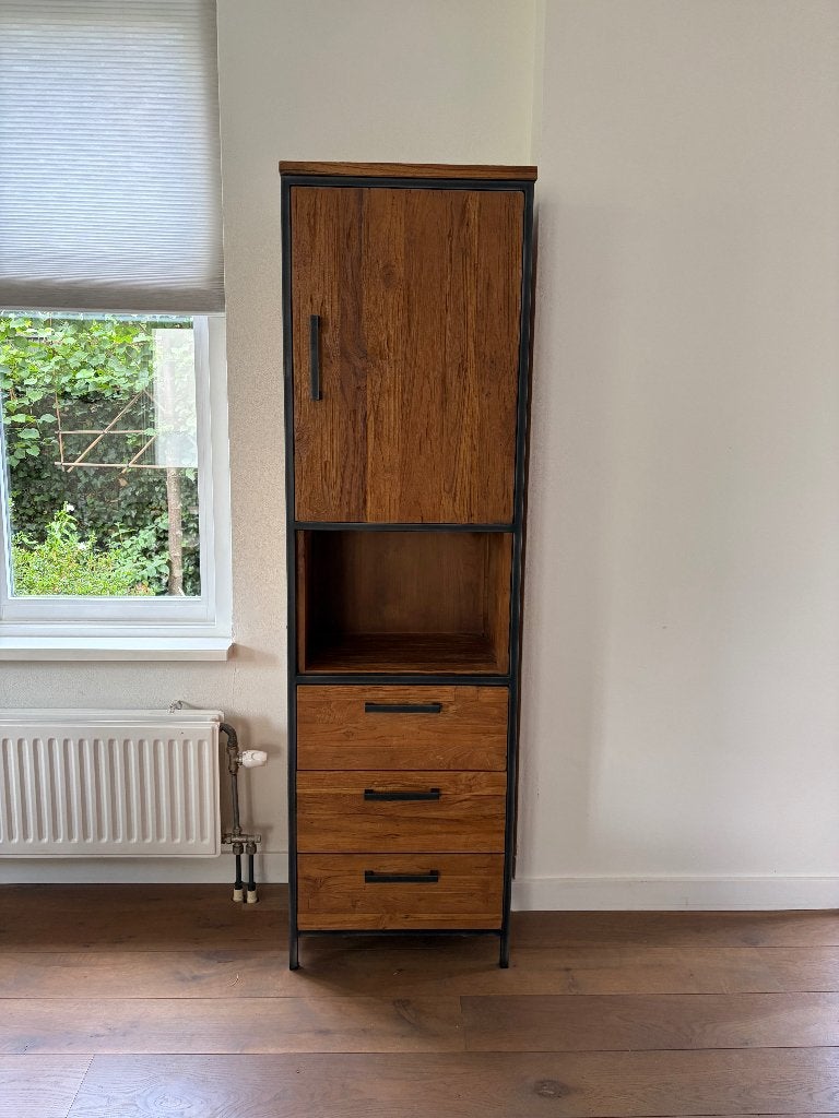 Opbergkast Romaro (Pronto) (nieuwprijs 599), Huis en Inrichting, Kasten | Buffetkasten, Ophalen, Met deur(en), Teakhout, 50 tot 100 cm