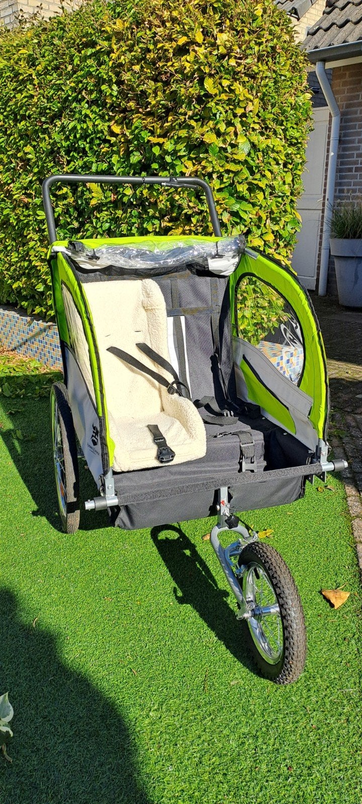 Fietskar voor 2 kids met zitje voor kindje (10 maanden - 1,5, Ophalen, 20 tot 40 kg, Zo goed als nieuw, Kinderkar